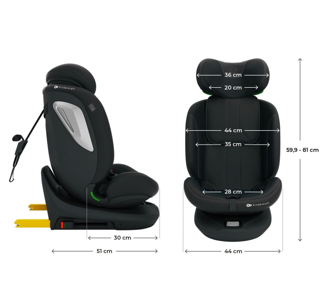 Kinderkraft I-Grow Plus I-Size auto sedište od 40-150 cm Black-dimenzije