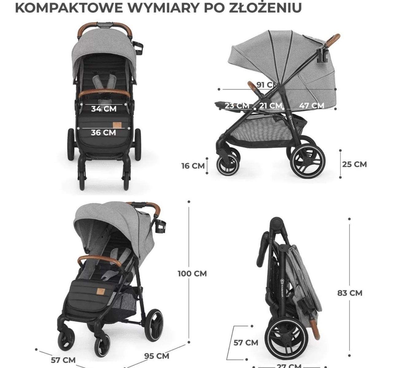 Kinderkraft Grande Plus kolica za bebe do 22 kg Grey-dimenzije