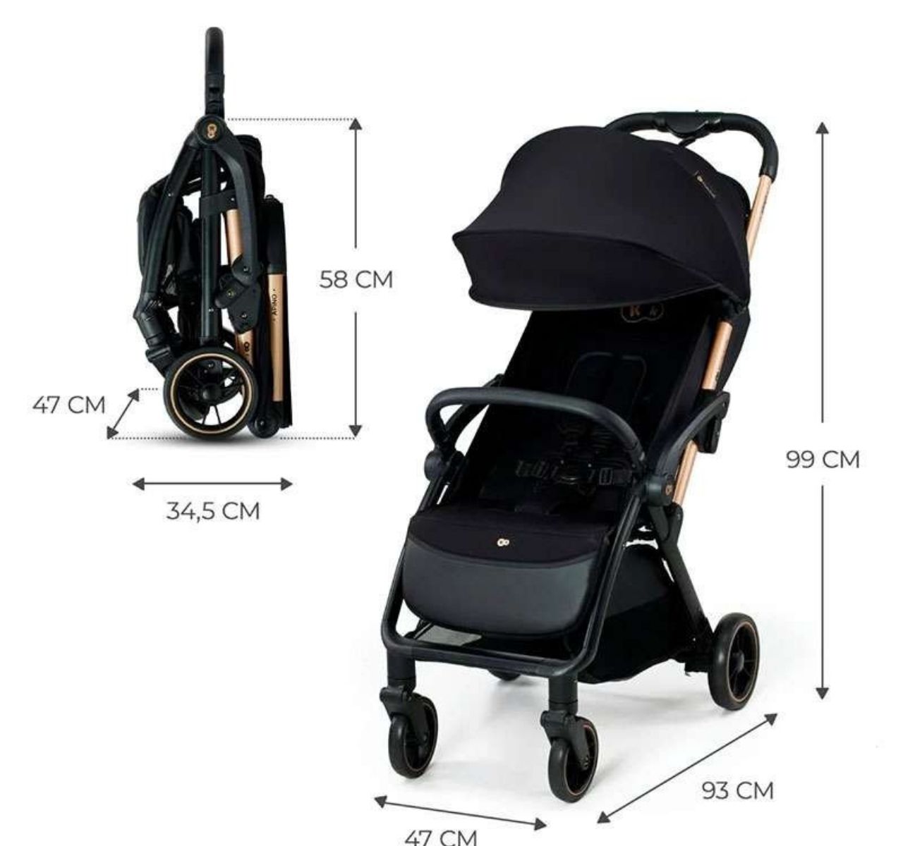 Kinderkraft Apino kolica za bebe do 22 kg Raven Black-dimenzije