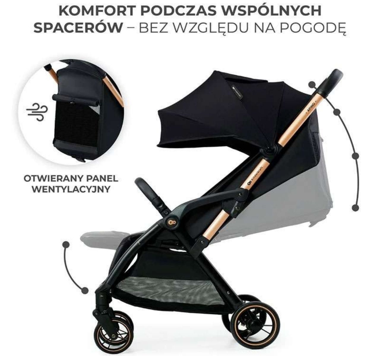 Kinderkraft Apino kolica za bebe do 22 kg Raven Black sa polozajima-Happy kids