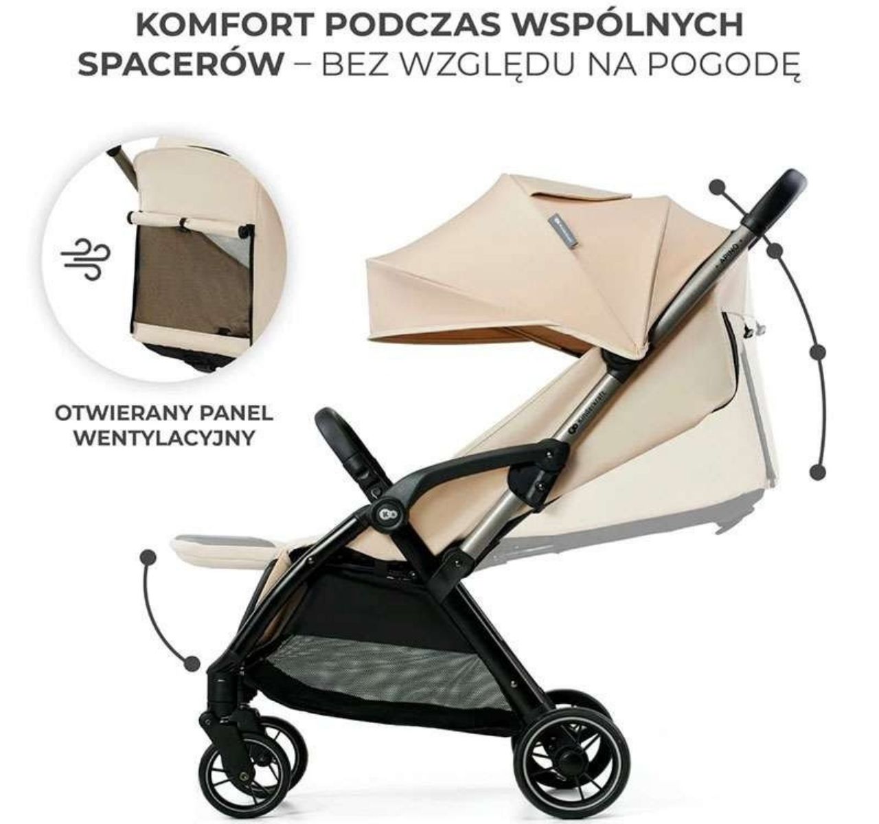 Kinderkraft Apino kolica za bebe do 22 kg Dune Beige sa polozajima-Happy kids