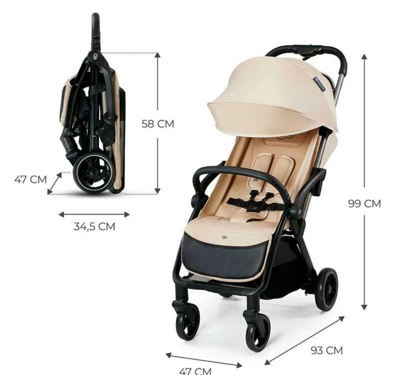 Kinderkraft Apino kolica za bebe do 22 kg Dune Beige-dimenzije