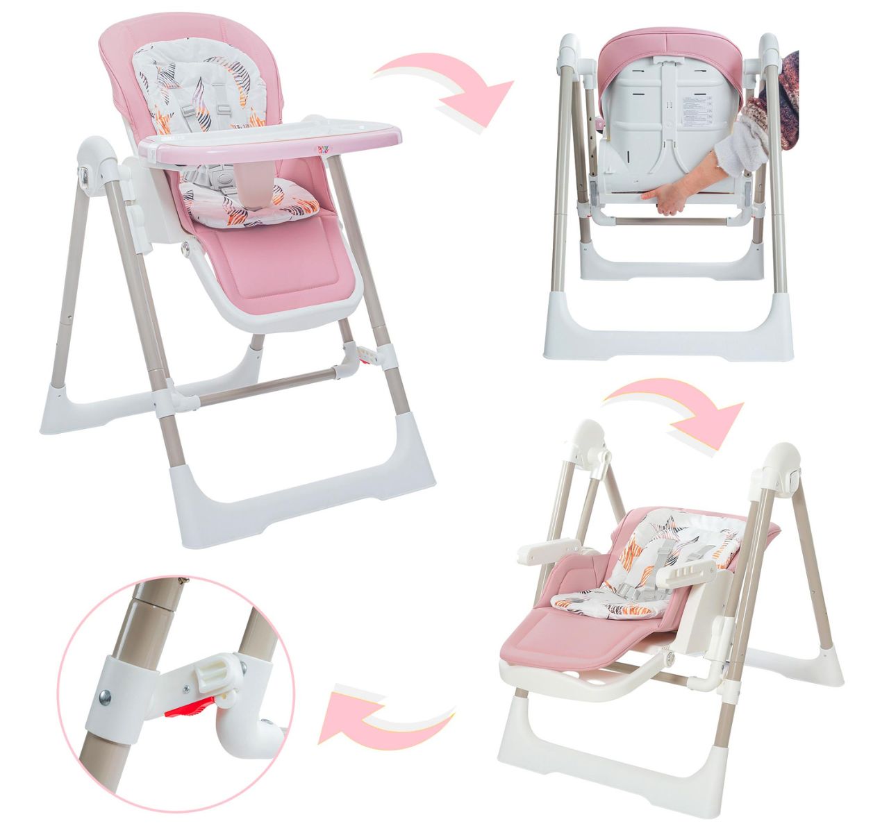   Only Swingy višepoložajna 2u1 hranilica-ljuljaška za bebe Pink-transformacija u ljuljasku