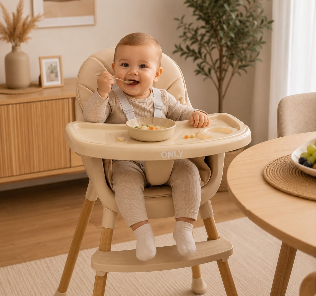 Only Snack jednopoložajna hranilica za bebe 3u1 Beige-Happy kids