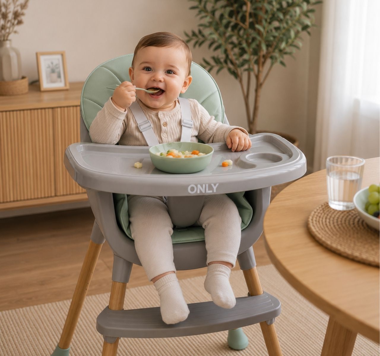 Only Snack jednopoložajna hranilica za bebe 3u1 Green&grey-Happy kids