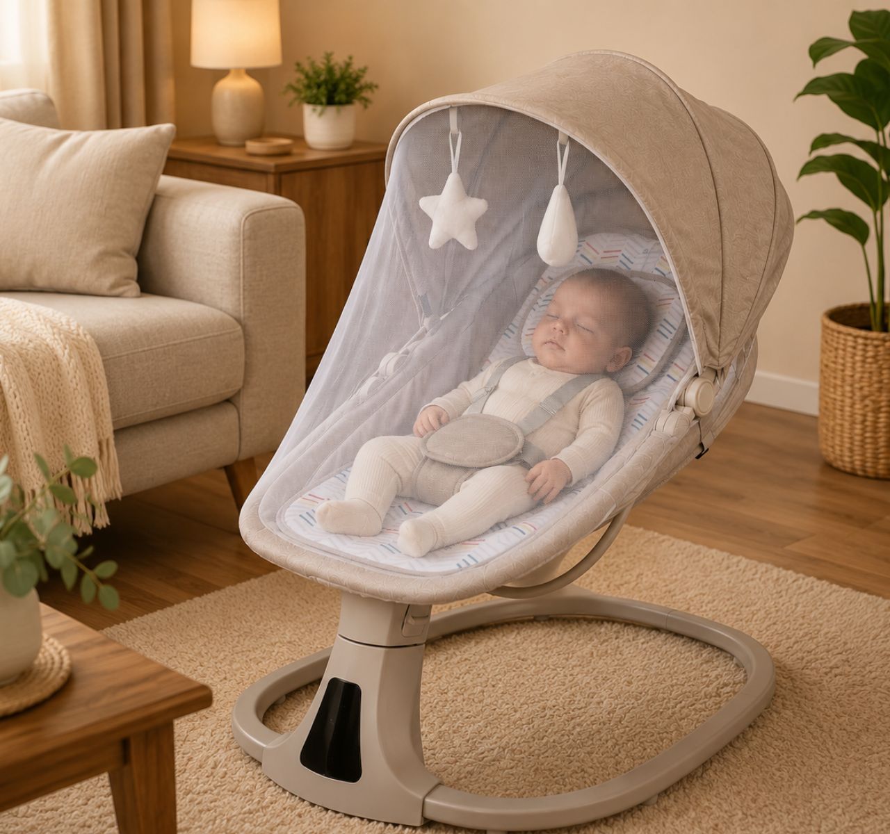 Only Deluxe 3u1 električna ljuljaška za bebe Beige-sa bebom do 6 meseci-Happy kids