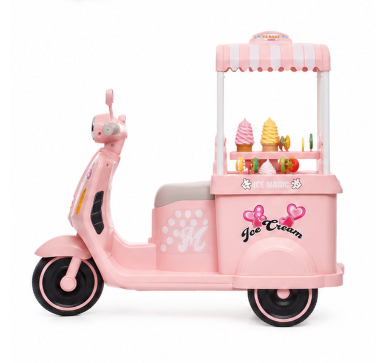 Only električna Vespa sa kolicima za sladoled Pink sa strane-Happy kids