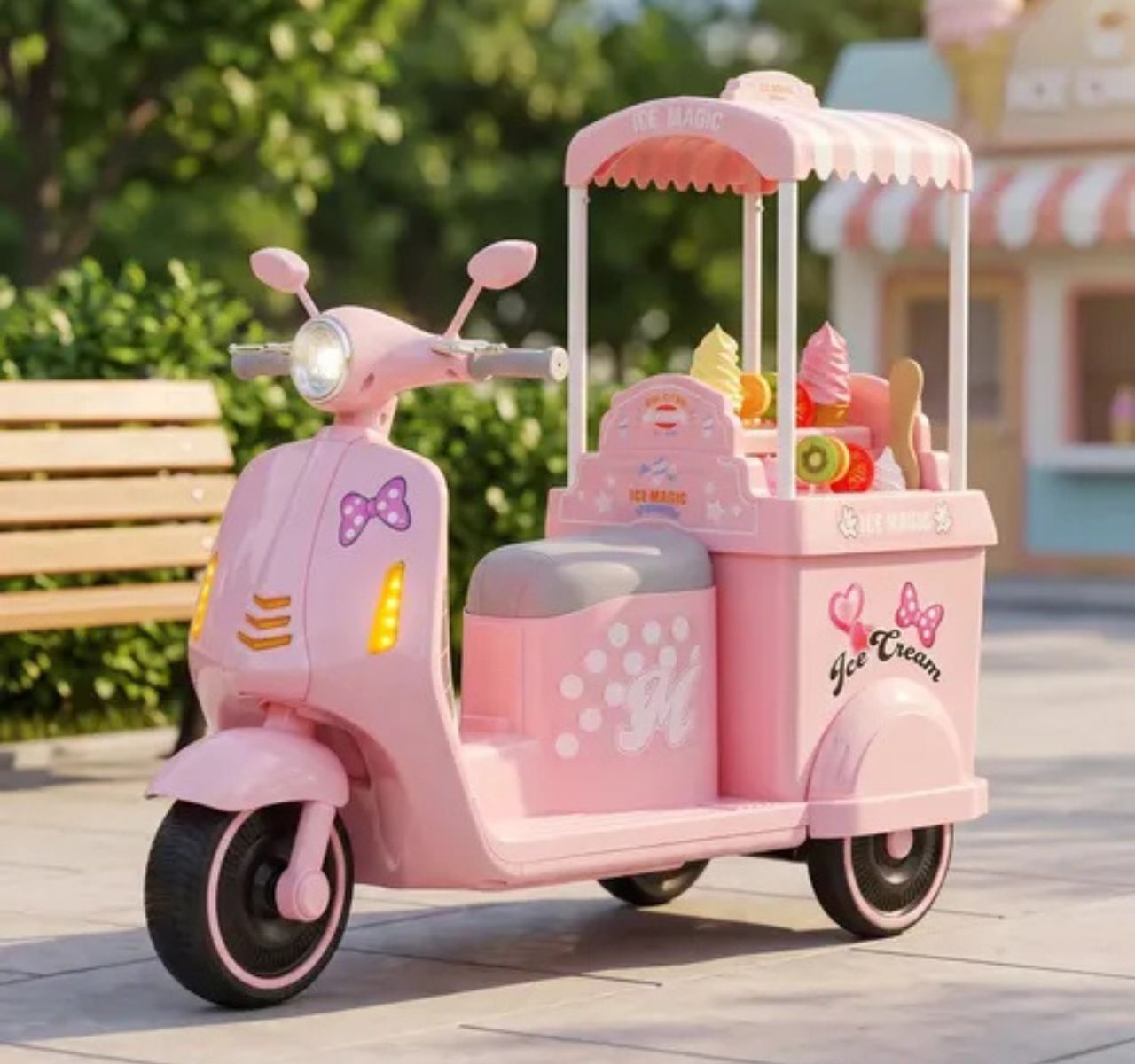 Only električna Vespa sa kolicima za sladoled Pink sa tendom