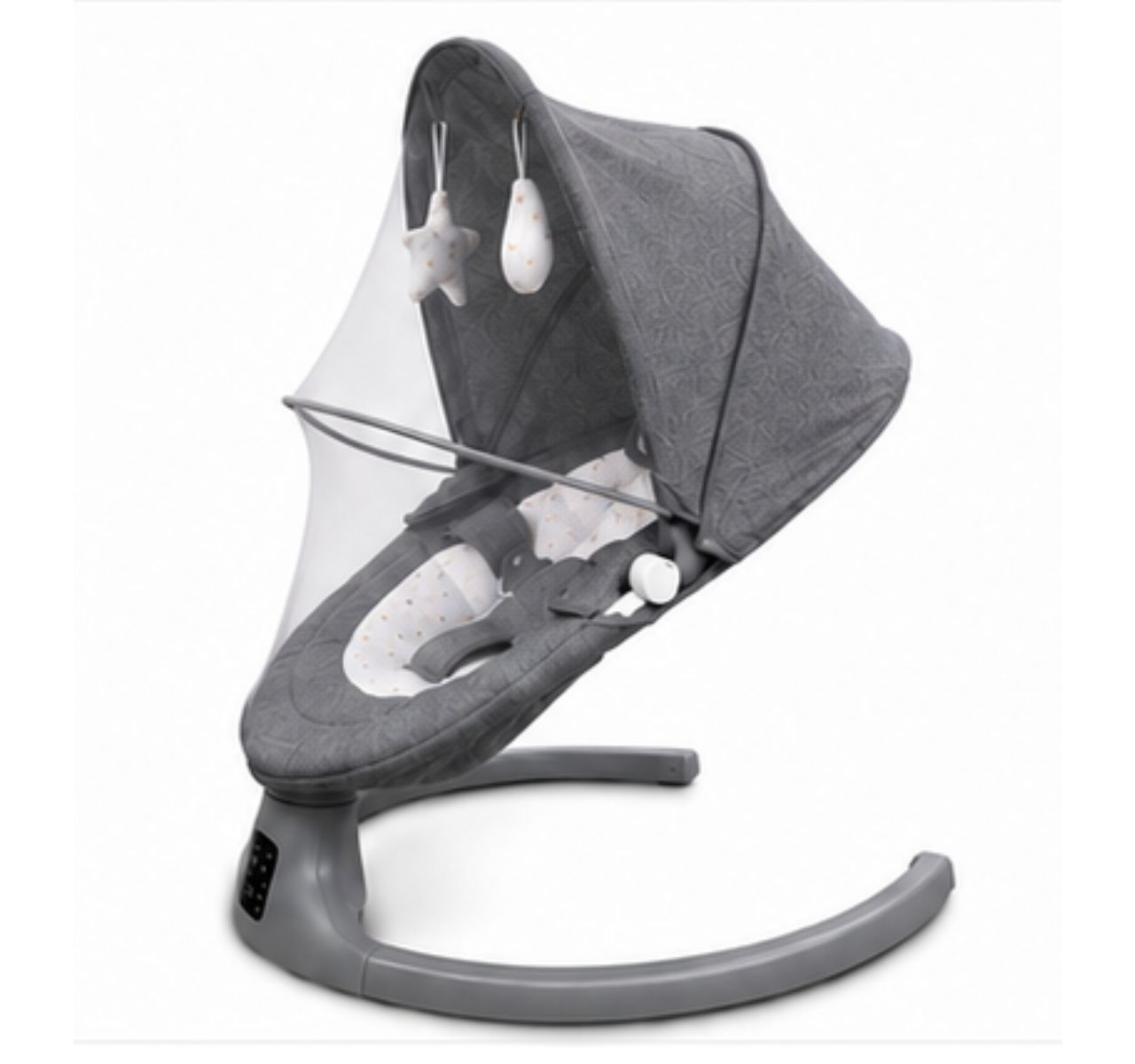 Only Luna električna multifunkcionalna ljuljaška za bebe Dark grey-bocni pogled sa mrezom i prosirenom tendom