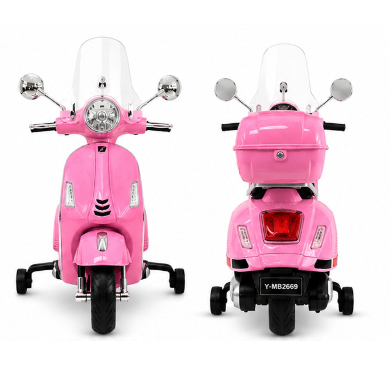 Only Vespa dečiji motor na akumulator 12v Pink-pogled spreda i od nazad