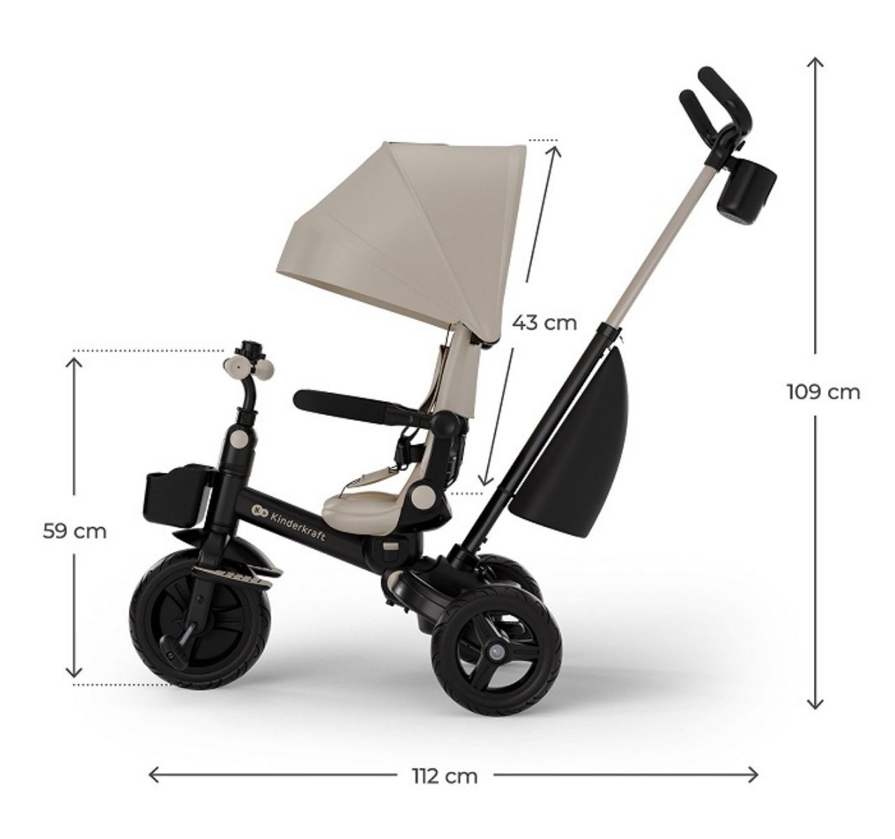   Kinderkraft Aveo 2 Plus 6u1 tricikl za decu Beige-dimenzije tricikla-Happy kids