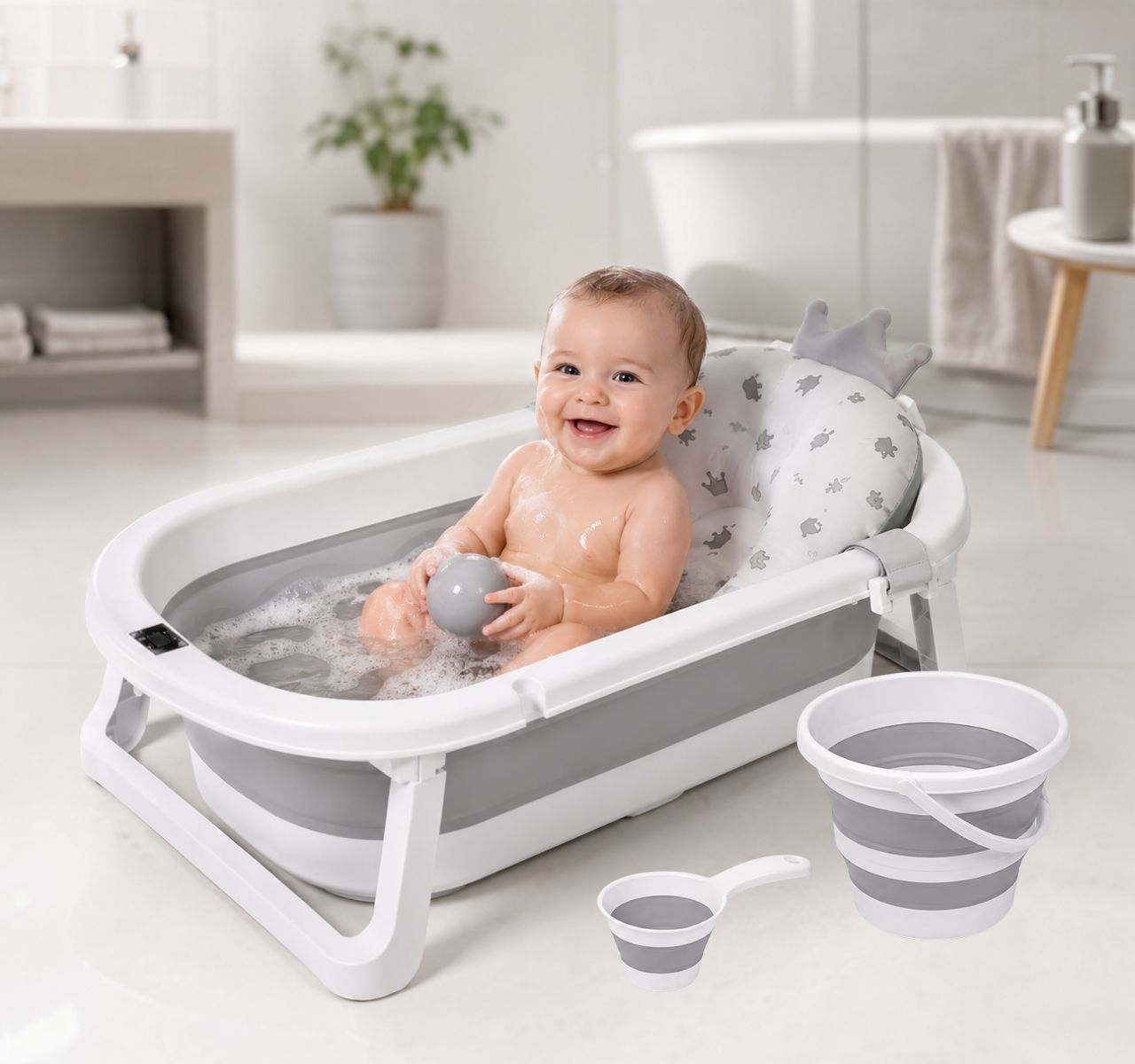 Only sklopivi set za kupanje beba 4u1 Grey-Happy kids