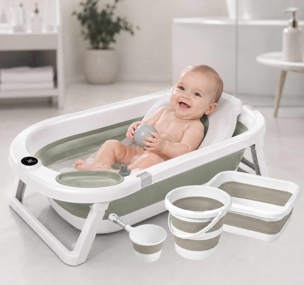 Only sklopivi set za kupanje beba 5u1 sa termometrom Grey-Happy kids