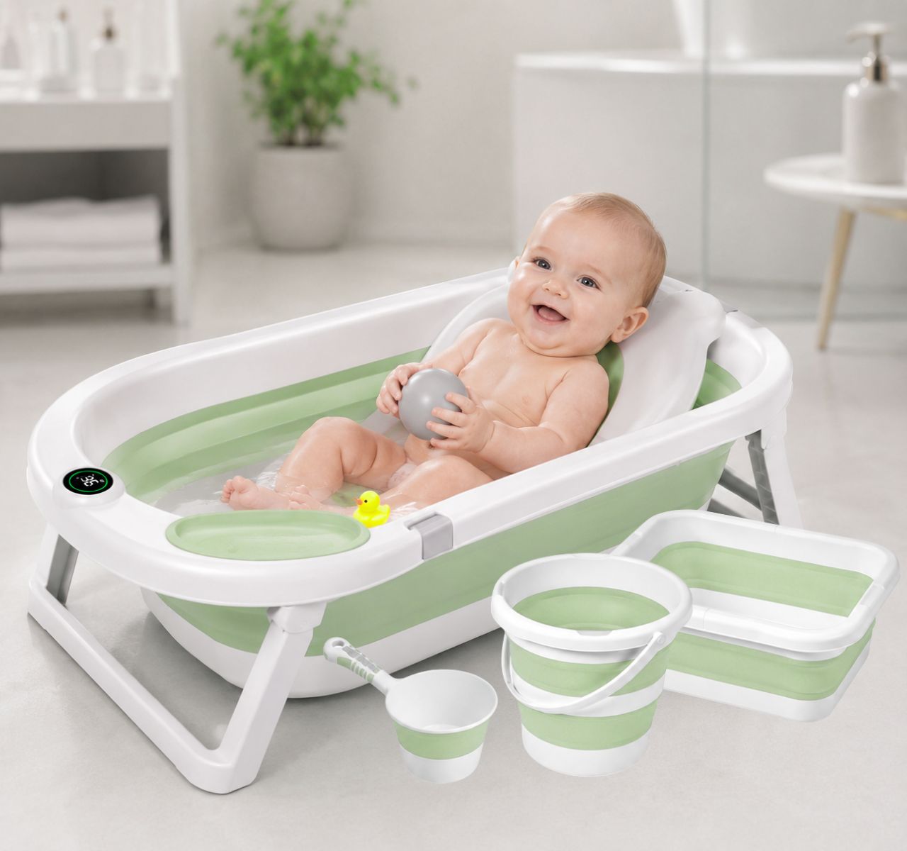 Only sklopivi set za kupanje beba 5u1 sa termometrom Green