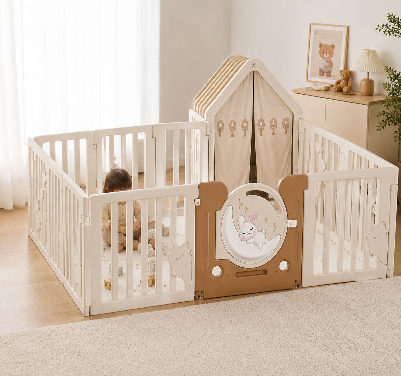Only ogradica za igru sa kućicom Bež-Happy kids