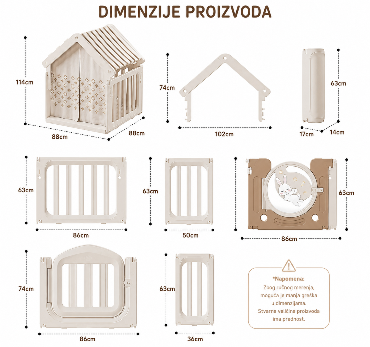 Only ogradica za igru sa kućicom-dimenzije elemenata
