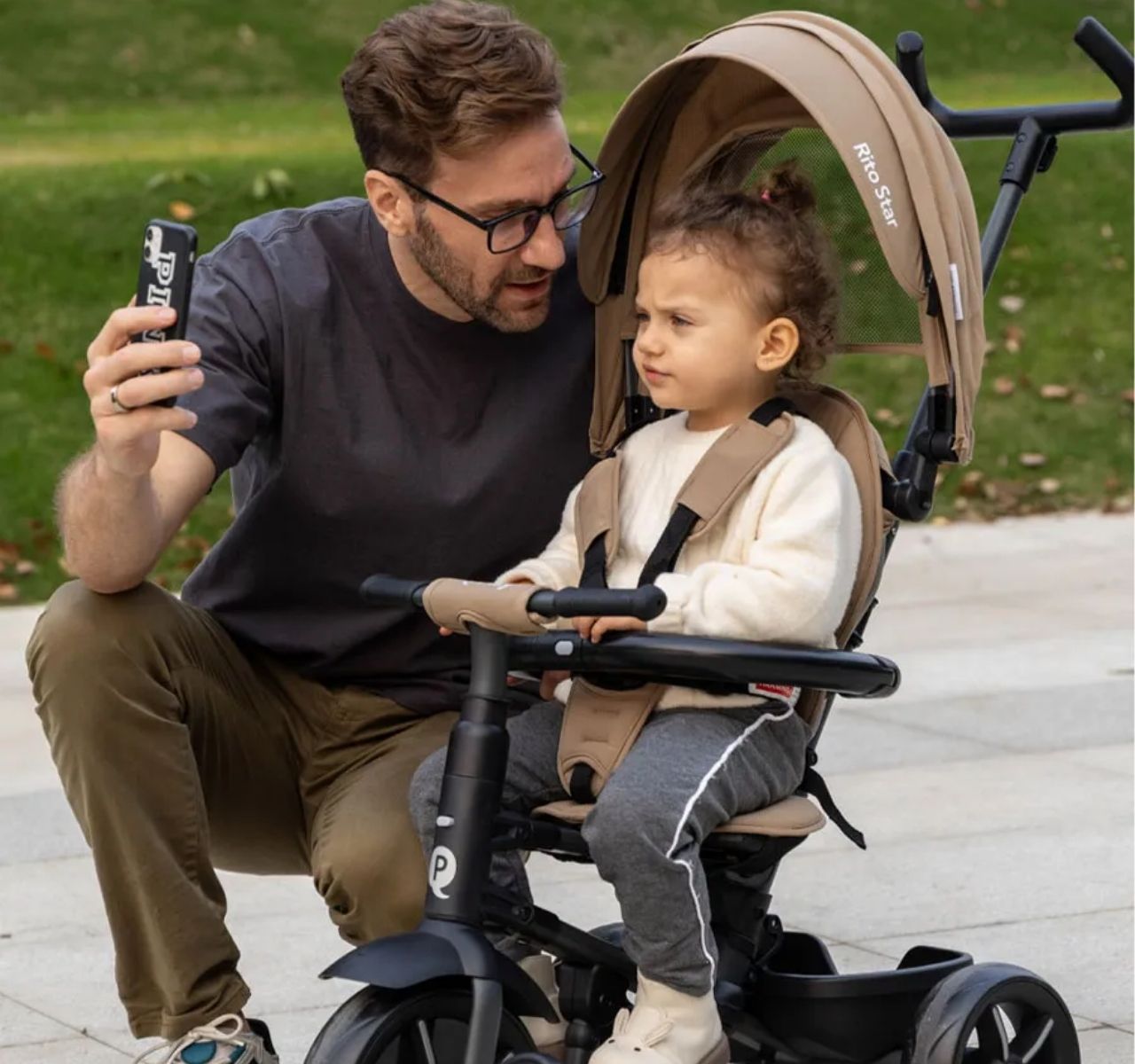 Qplay Rito Star Tricikl za decu Khaki sa detetom-Happy kids