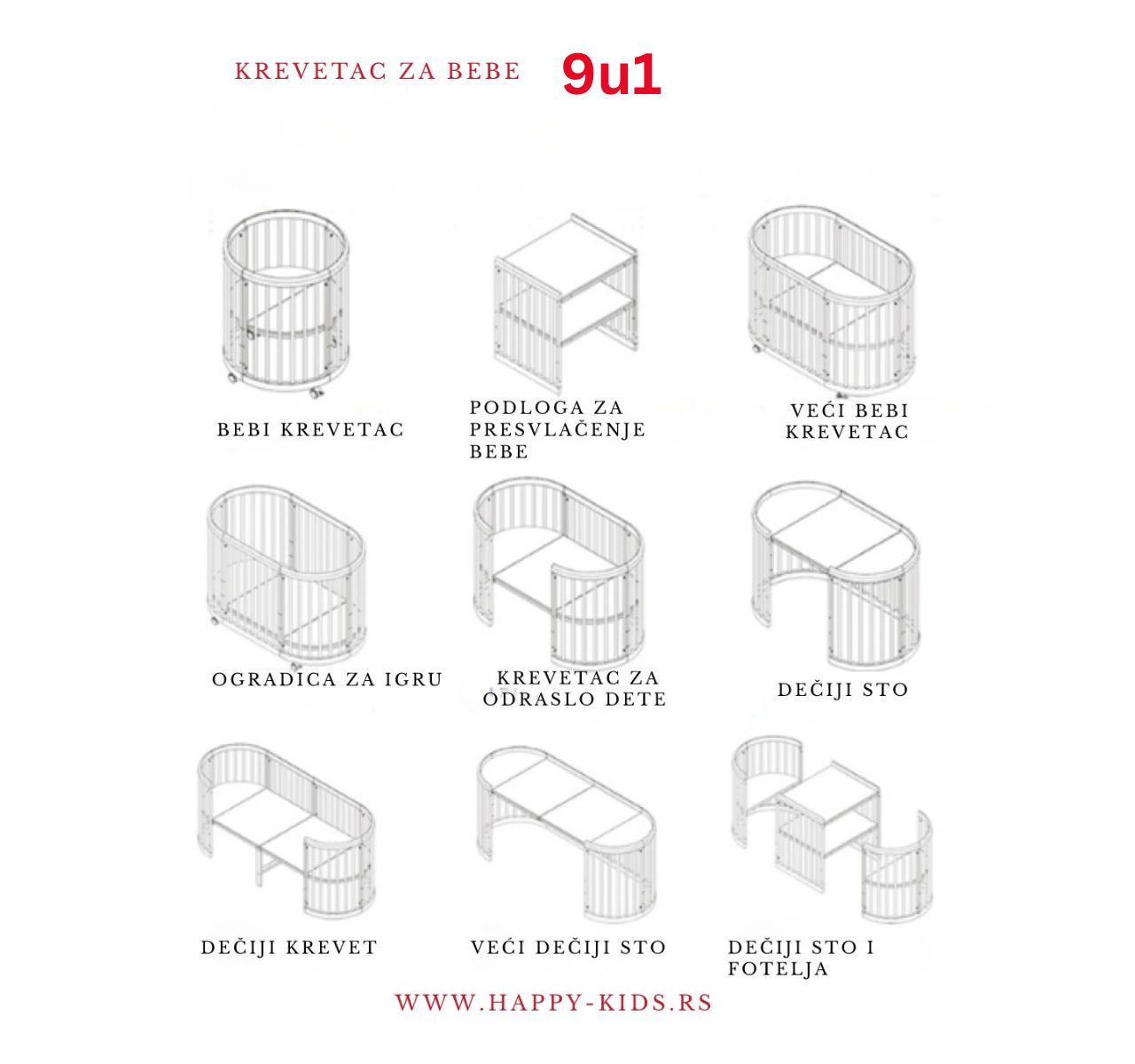 Little Booky krevetac za bebe 9u1 White-sve funkcije