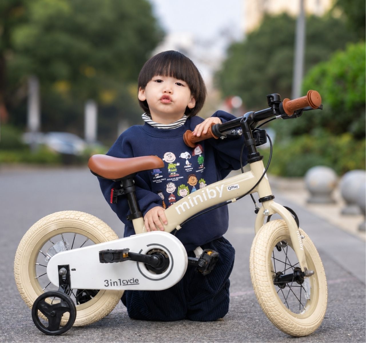 QPlay Miniby bicikl za decu 12inča Light Beige-Happy kids