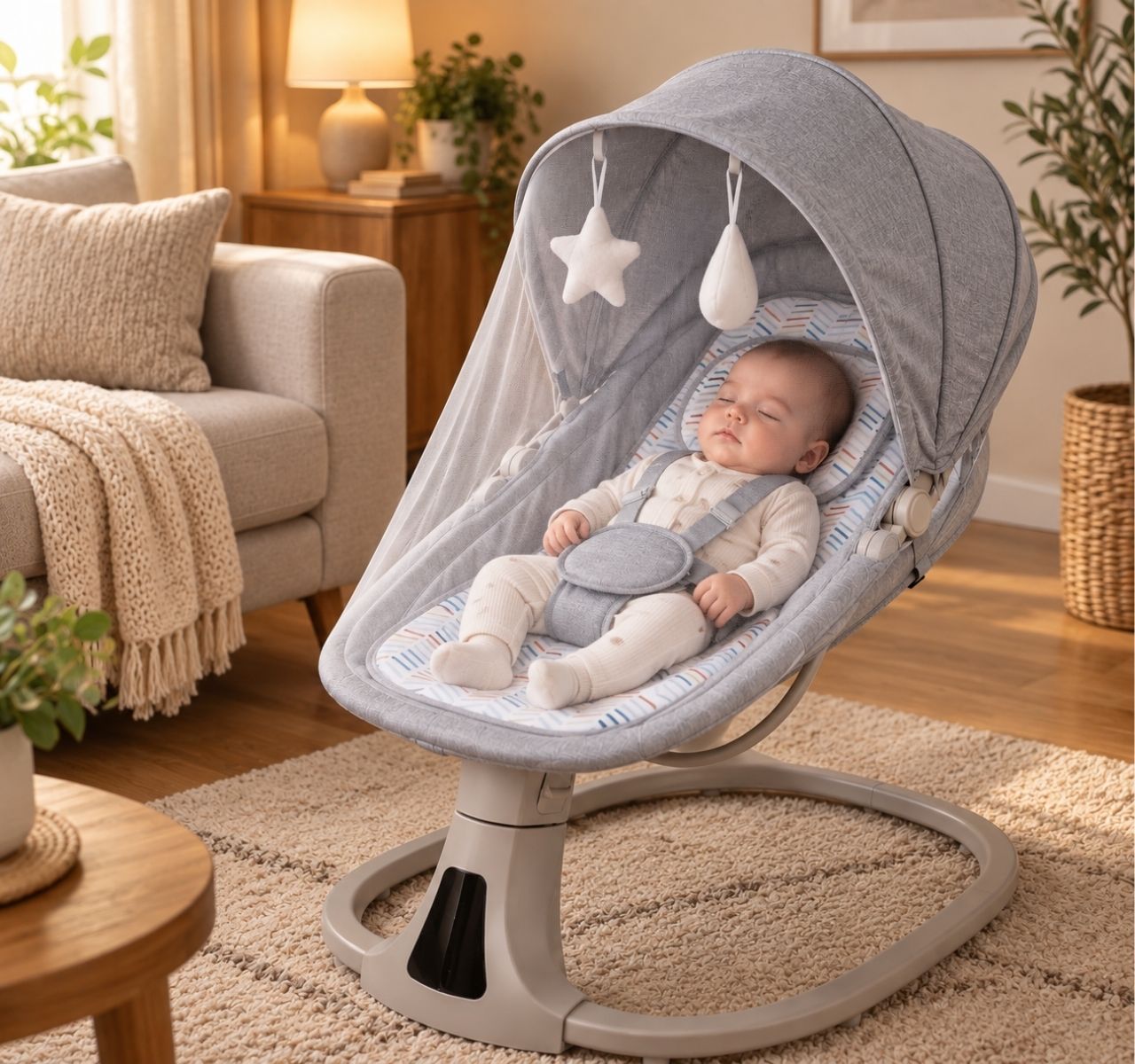 Only Deluxe 3u1 električna ljuljaška za bebe Dark grey u ambijentu sobe-Happy kids