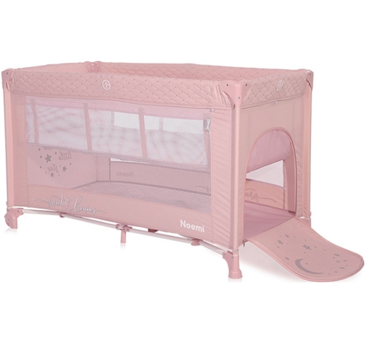 Lorelli Noemi prenosivi krevetac za bebe 2 nivoa Mellow rose star sa otvorom-Happy kids