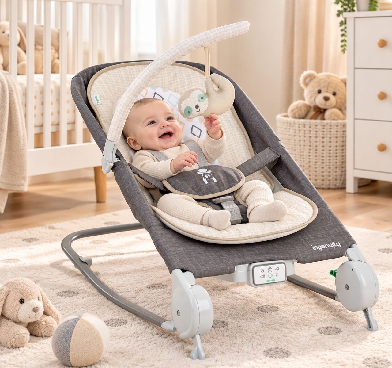 Kids II Ingenuity Happy Belly Parker 2u1 njihalica/ležaljka za bebe 0-6m sa masažerom-Happy kids