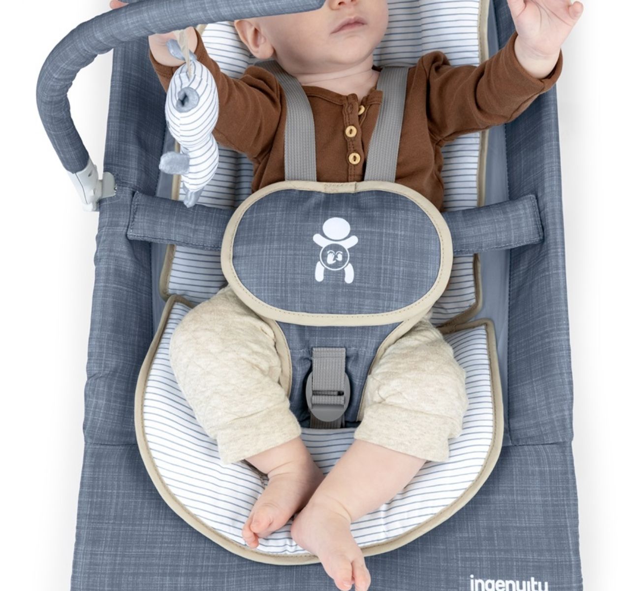 Kids II Ingenuity Happy Belly Chambray 2u1 njihalica/ležaljka za bebe 0-6m sa masažerom-pojas