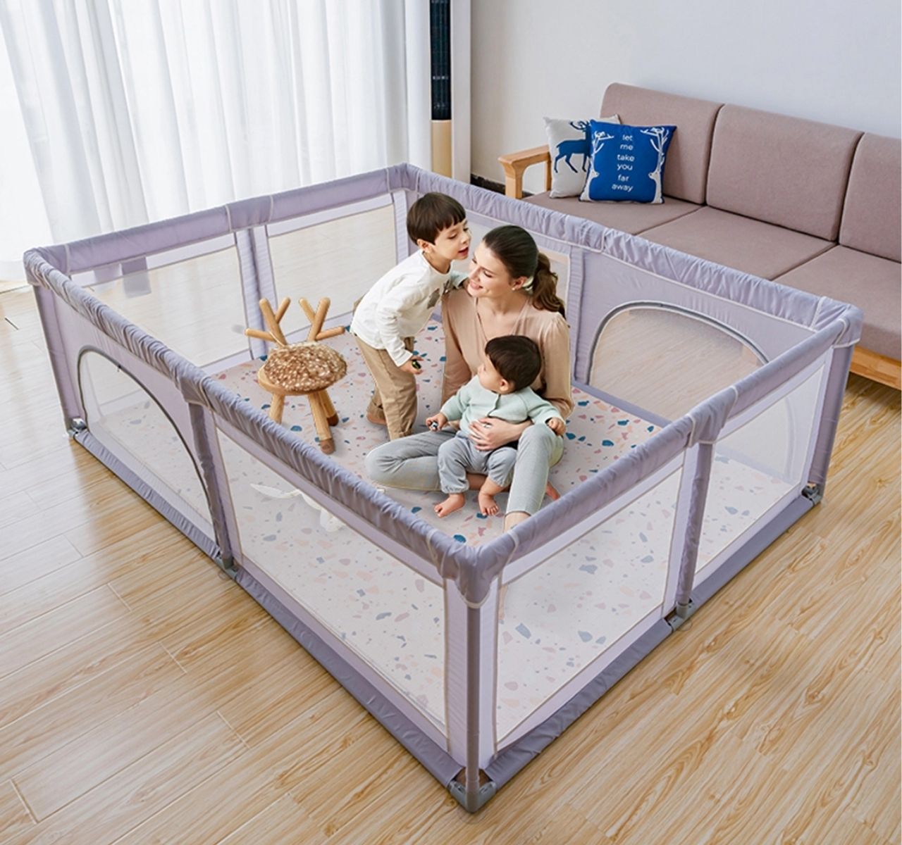 Joy ogradica za bebe 127x127 Siva sa lopticama-Happy kids