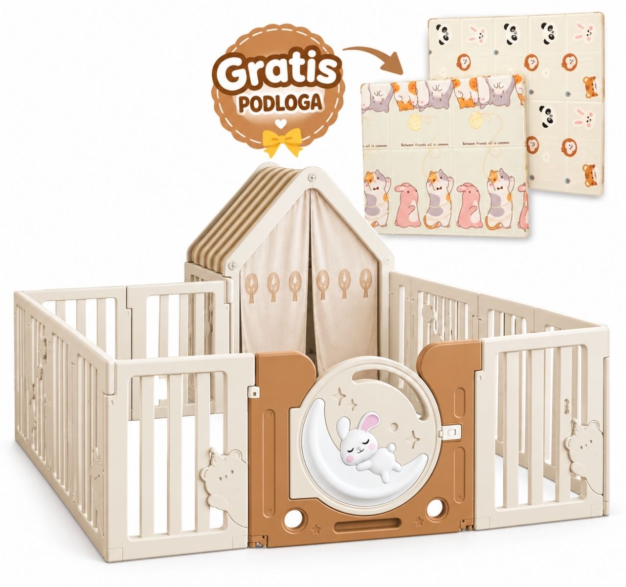 Only ogradica za bebe sa kućicom 180x200cm + GRATIS sklopiva podloga za igru-Happy kids