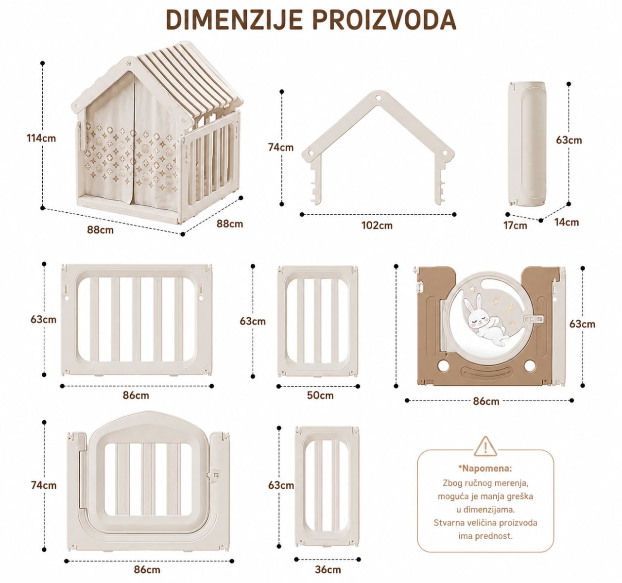Only ogradica za bebe sa kućicom 180x200cm + GRATIS sklopiva podloga za igru-dimenzije ogradice sa kucicom