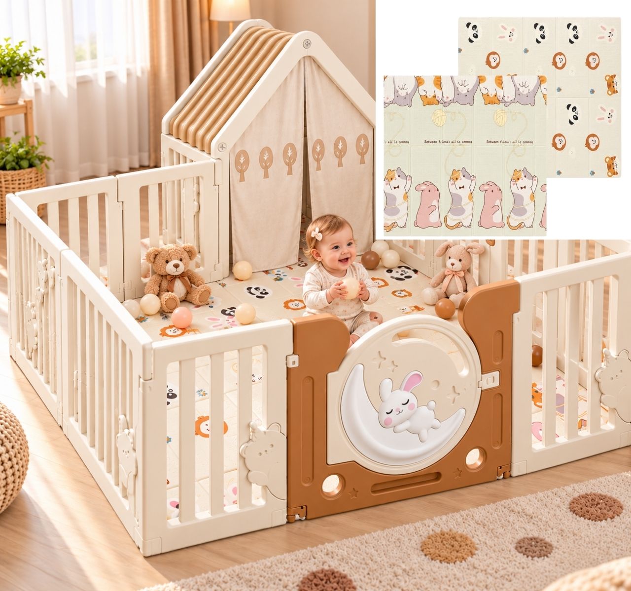 Only ogradica za bebe sa kućicom 180x200cm + GRATIS sklopiva podloga za igru-Happy kids
