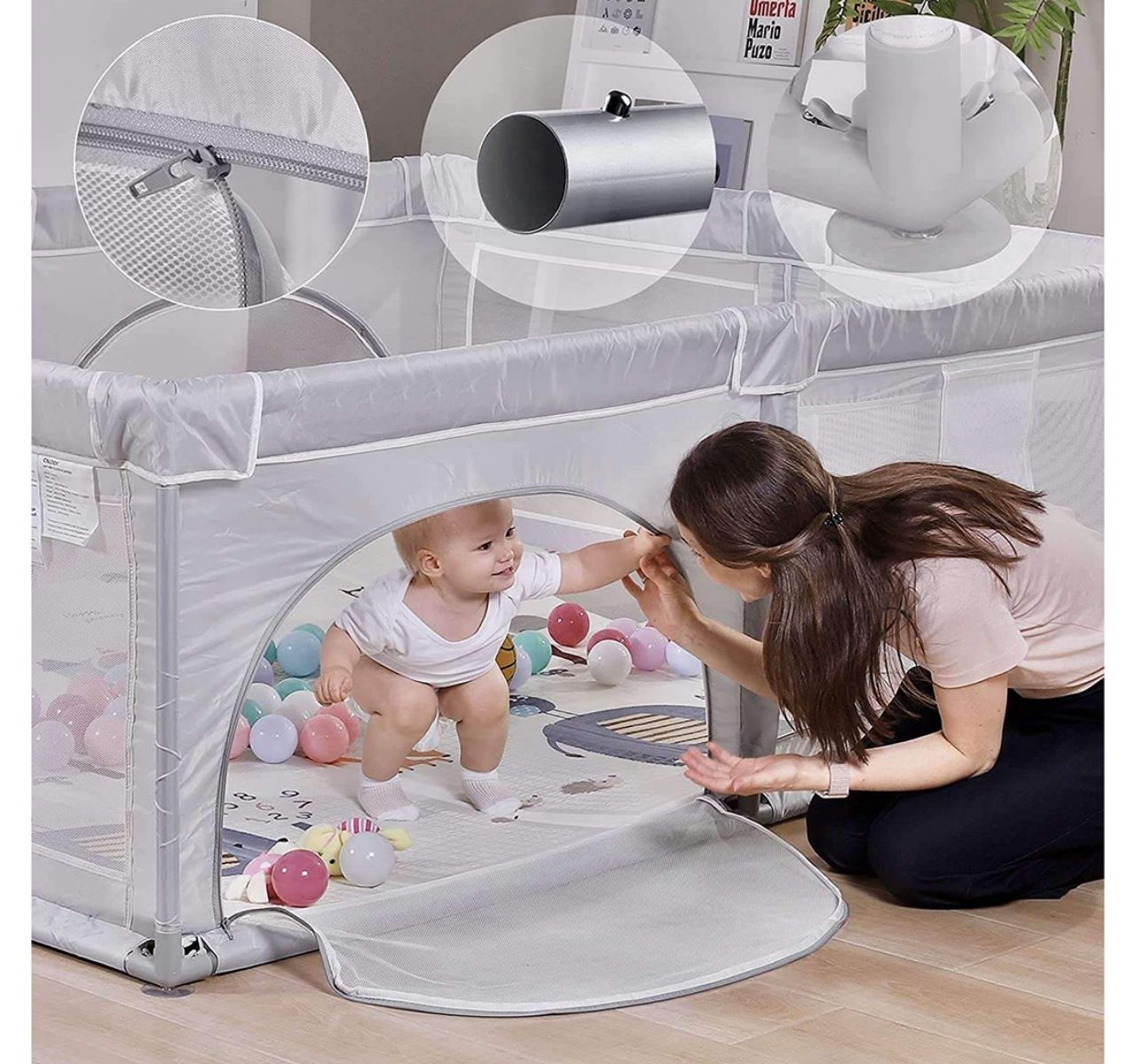 Joy ogradica za bebe 150x180 Siva sa otvorom