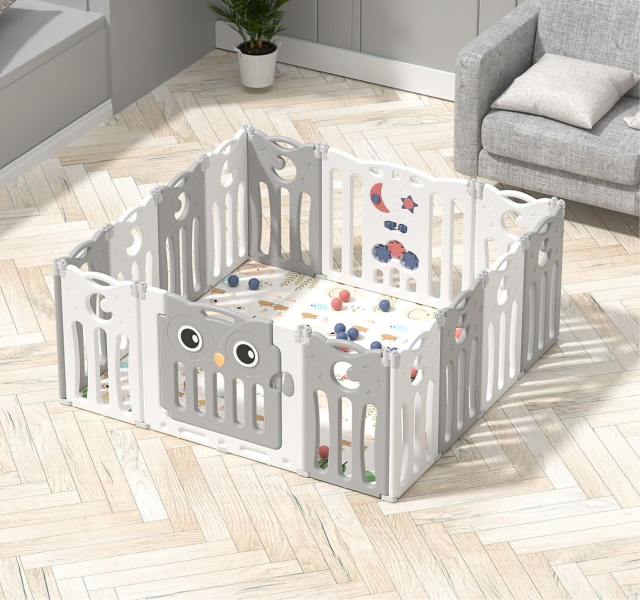 Feelkids Sovica sklopiva ogradica za bebe Sivo+bela