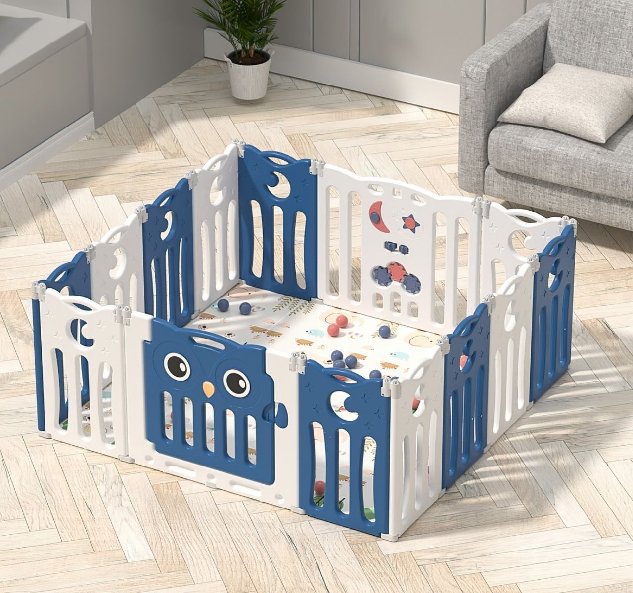   Feelkids Sovica sklopiva ogradica za bebe Teget+bela-Happy kids