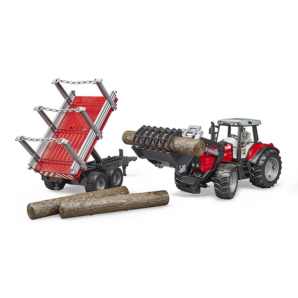 Bruder igracka traktor MF sa prikolicom i drvima