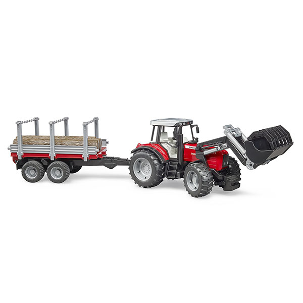 Bruder igracka traktor MF sa prikolicom i drvima