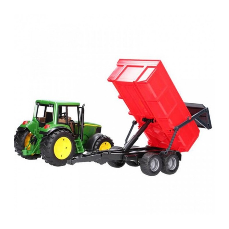 Bruder igracka traktor JD sa crvenom prikolicom