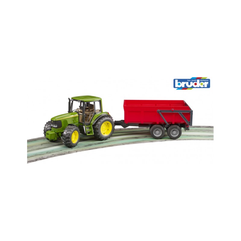 Bruder igracka traktor JD sa crvenom prikolicom