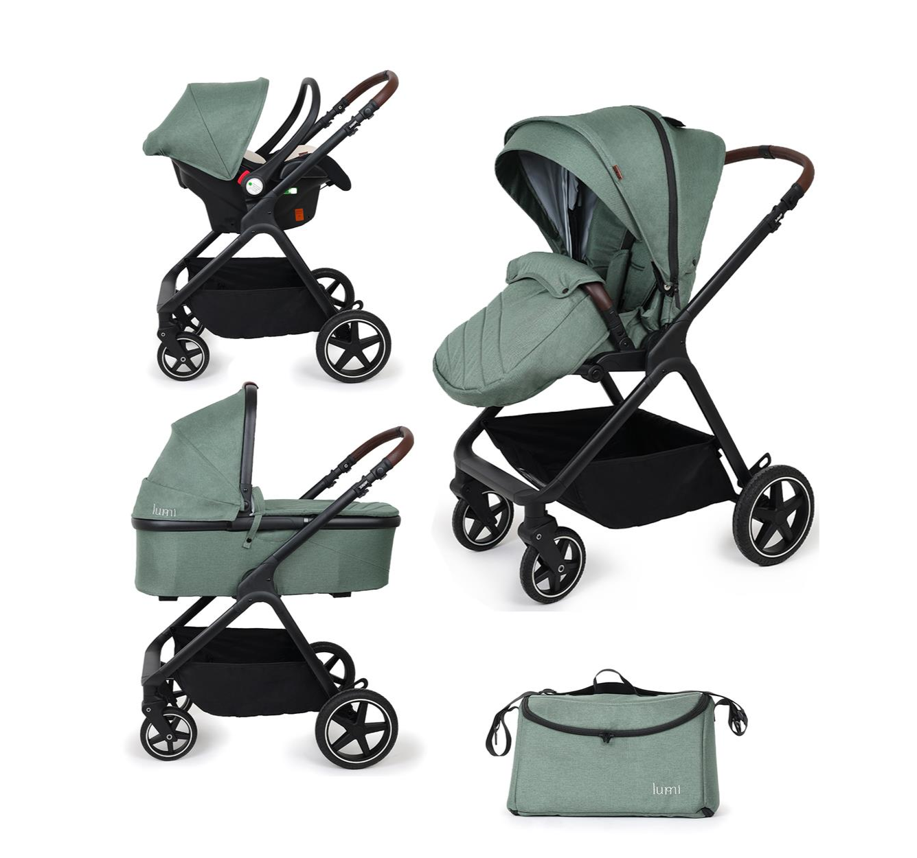 Jungle Lumi Kolica za bebe 3u1 sa i-Size auto sedištem-Green